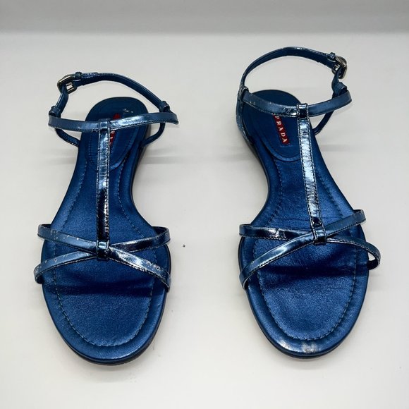 Prada Blue Metallic Sandals Size 7.5 - Picture 8 of 10